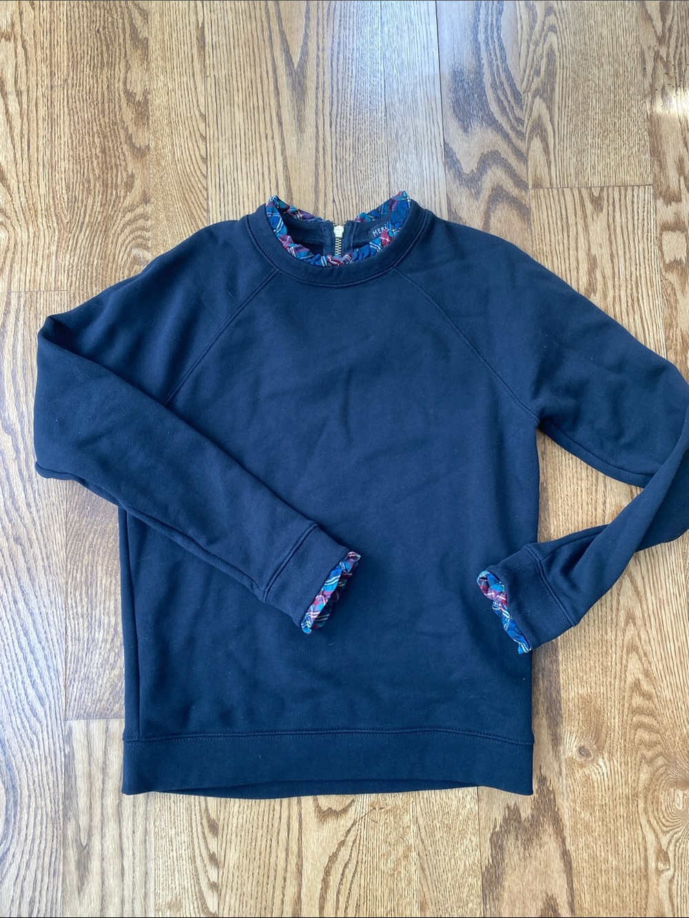 J. Crew Mercantile black plaid ruffle trim sweatshirt XXS festive comfort cotton